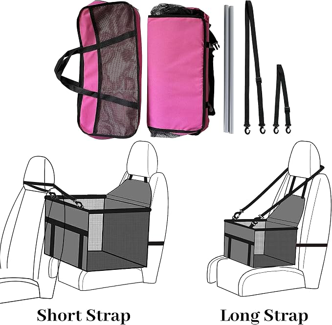 Dog Car Seat for Medium Sized Dog, Booster Car Seat with Clip-On Safety Leash, Fits Both Front and Rear Seats, Pet Seat for Medium Pets Under 50 Lbs, Pink L
