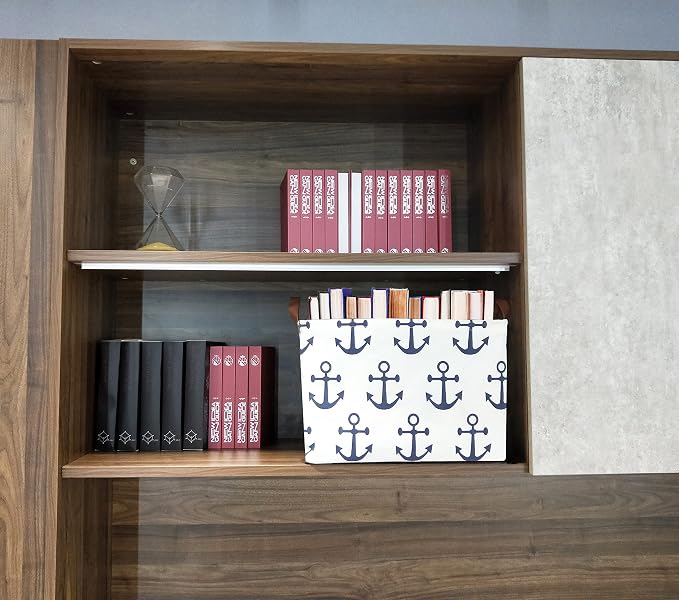 Kids Storage Basket Nautical Gift Basket Empty Boys Toy Storage Bin Organizer Box Rectangular Room Decor for Home,Books (Anchor)