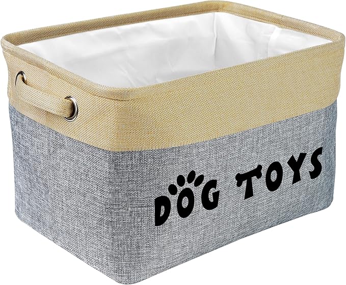 PET ARTIST Dog Toy Basket, Large Collapsible, Gray, M: 15"x11"x9" | Dog Toy Bin Box, Comfortable Handles, Large Pet Toy Storage Organizer, For Accessories, Toys, Coat & Clothing, Blanket Leash