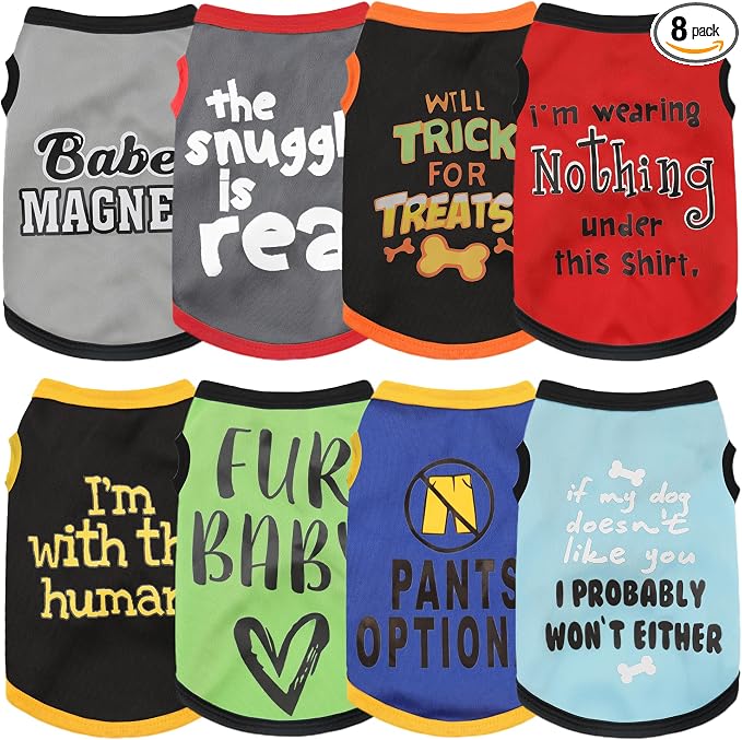 Elevate Your Pet's Seasonal Style with Playful Panache: 8-Piece Set of Dog Shirts Featuring Hilarious Printed Patterns for Airy Comfort in Summer and Fall Classic 8pc Large