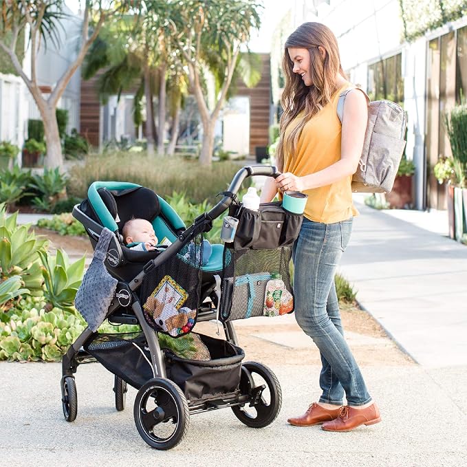 J.L. Childress Universal Cups N Cargo Stroller Organizer & Caddy, Black | Essential baby travel accessory with cup holders, large mesh storage pocket & zipper pocket fits UPPAbaby, Doona, Nuna & More