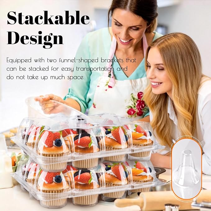 NPLUX 12Pack 12Count Cupcake Containers Clear Plastic Stackable Tall Lids | 12 Pack Hold 144 Cupcakes, Standard Size Clear BPA Free Plastic, Tall Dome Frosting Room, Stackable for Small Parties