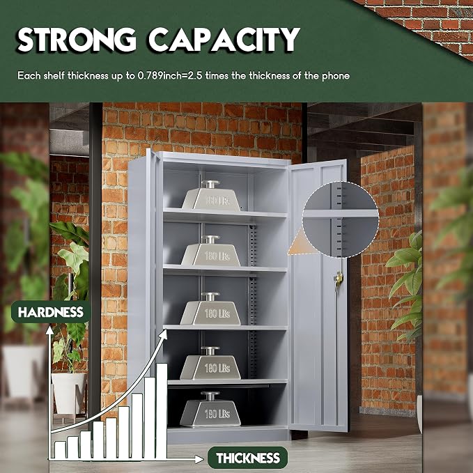 Greenvelly Metal Storage Cabinet, 72" Lockable Metal Garage Storage Cabinet with Doors and 4 Adjustable Shelves, Locking Steel Cabinet for Home Office, Garage, Shop, School (Dark Grey 36" W x 18" D)
