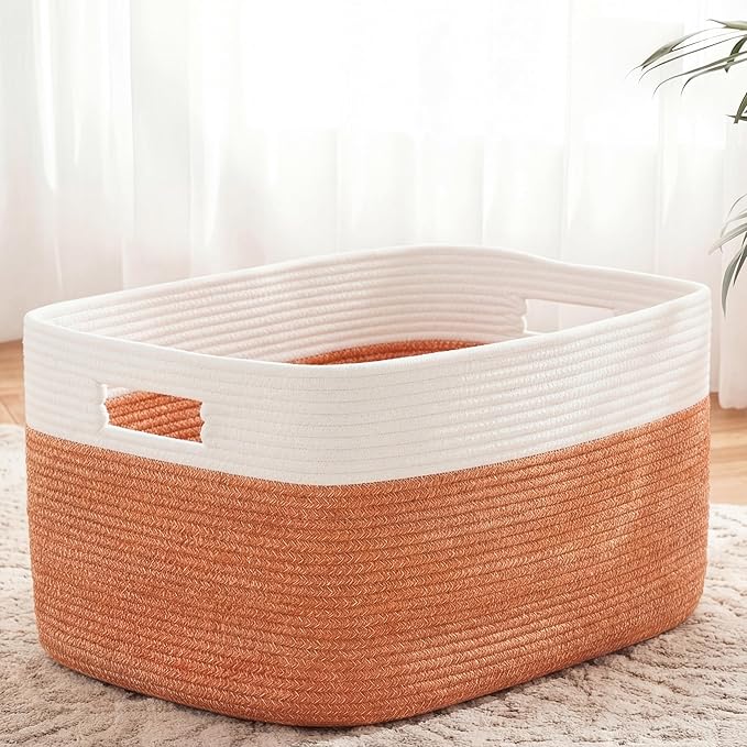 Artfeel Blanket Basket,Rectangle Woven Baskets for Storage,30L Laundry Basket for Decorative Nursery Blanket,Toys,Dirty Clothes and Magazine in Shelves,Baby Room,and Living Room
