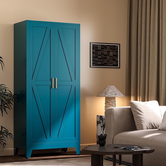 61" H Metal Storage Cabinets,Garage Cabinet,Broom Closet Storage Cabinet,Blue Storage Cabinets,Utility Cabinet