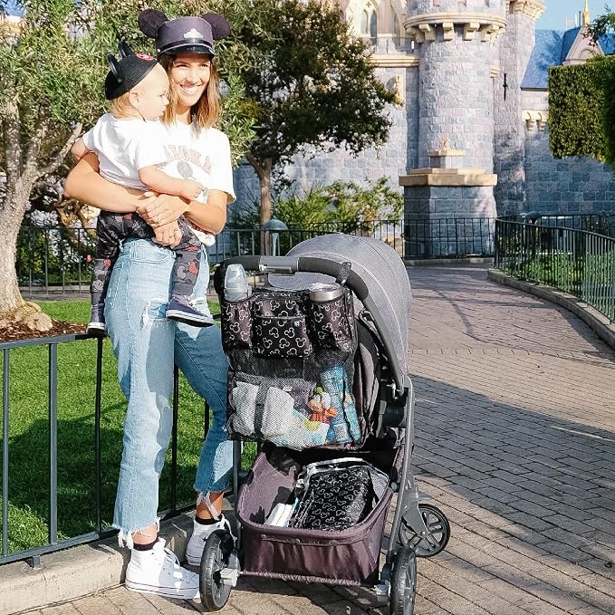 J.L. Childress Disney Baby Cups N Cargo Stroller Organizer & Caddy, Mickey | Essential baby travel accessory with cup holders, large mesh storage pocket & zipper pocket fits UPPAbaby, Doona, Nuna & More