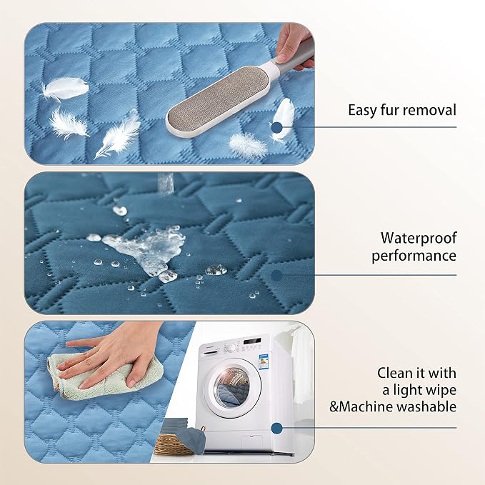 gogobunny Waterproof Dog Blankets for Large Dogs, Pet Bed Cover Breathable | Washable Pee Pads, Quilted Throw Blanket, Furniture Protector for Couch Sofa Bed Car, 82x82 Inch Dark/Light Blue
