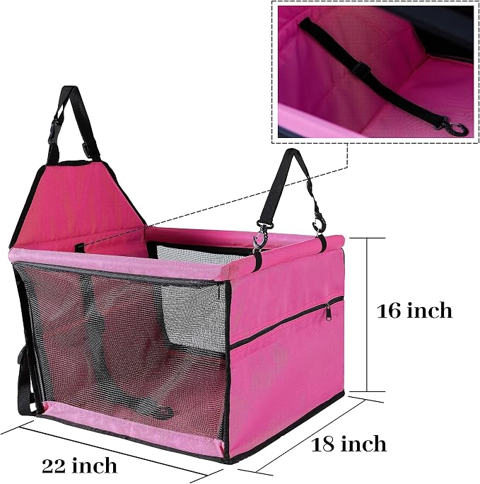 Dog Car Seat for Medium Sized Dog, Booster Car Seat with Clip-On Safety Leash, Fits Both Front and Rear Seats, Pet Seat for Medium Pets Under 50 Lbs, Pink L