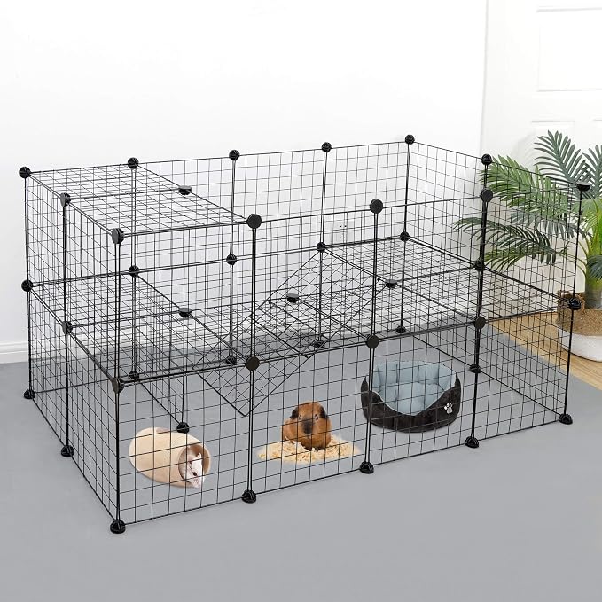 Pet Playpen, 36 Panels Indoor Small Animal Cage, Metal Wire Fence for Guinea Pig, Rabbits, Ferret, Free-Combine DIY Pet Villa, Black