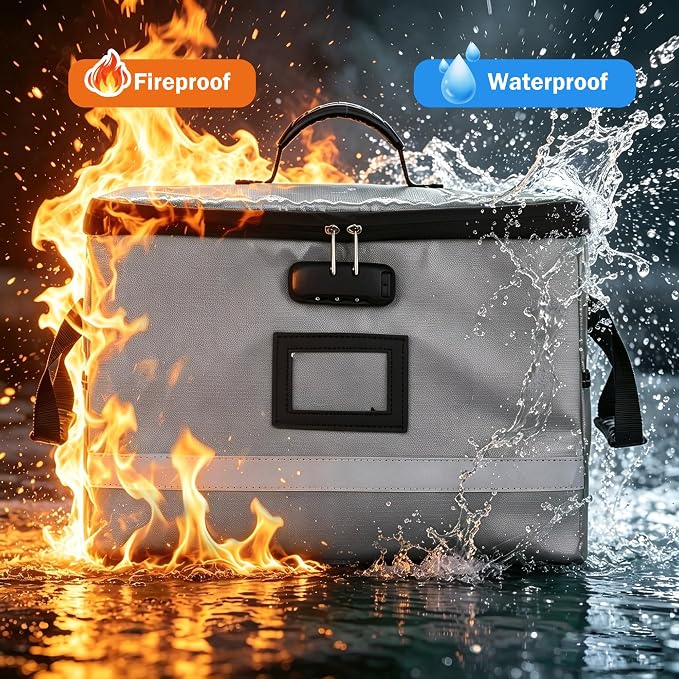 EXLIFBAG File Organizer, Fireproof File Box with Lids, Important Document Organizer Box with Lock, Portable File Folder Organizer with Handle