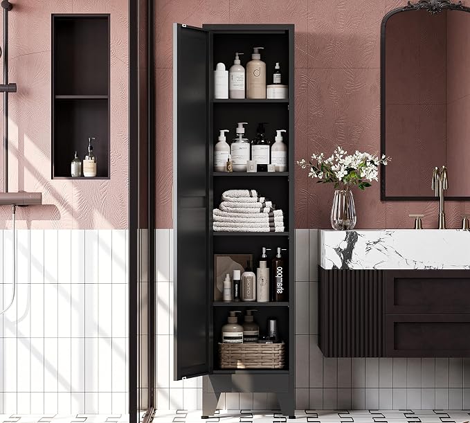 67" H Broom Closet Storage Cabinet,Mop Closet,Metal Narrow Bathroom Cabinet,Utility Cleaning Cabinets