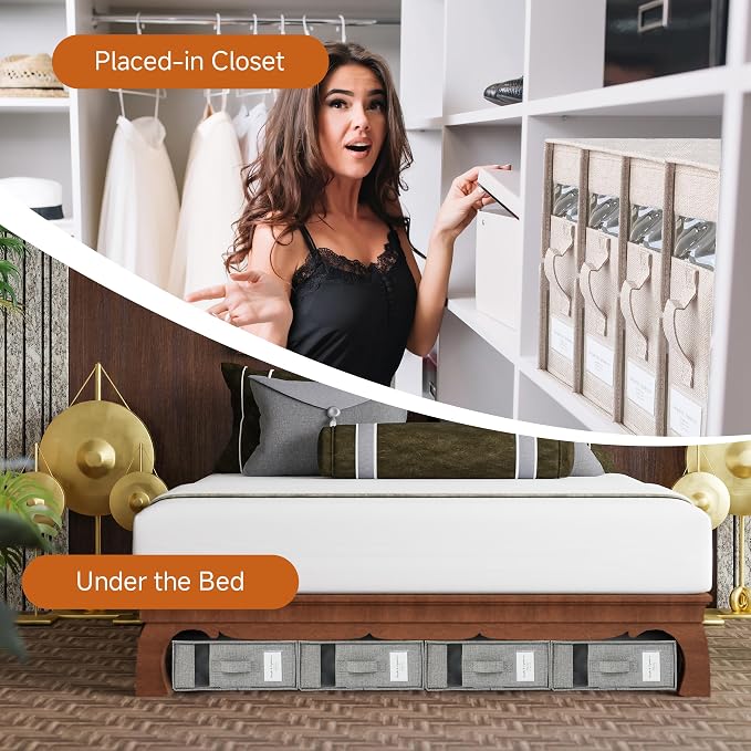 Simple&Opulence 2 Pack Bed Sheet Organizers and Storage (Queen & King Size), Foldable Sheet Set Organizer for Linen Closet, Folding Bedding Storage Box for Bedsheet Duvet Cover, White