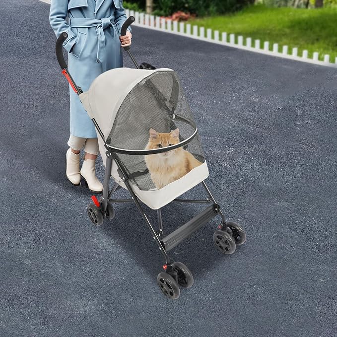 Pet Stroller, Foldable Pet Travel Stroller with Weather Cover, 2 Wheels Pet Strolling Cart for Small Medium Dogs Cats with Cup Holder Breathable Visible Mesh Outdoor Stroller for All-Season (Gray)