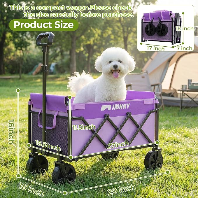 Purple Small Collapsible Wagon Cart, Lightweight Folding Utility Cart with Wheels, 220lbs Capacity Portable Grocery Cart for Sporting Events, Garden, Shopping (Purple)