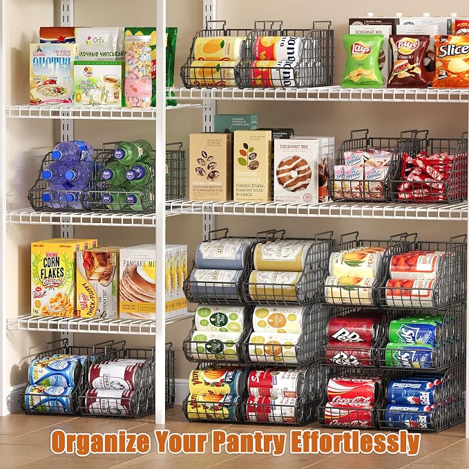 Sonyabecca 6 Pack Stackable Can Organizer for Pantry Cabinet Food Storage | Soda Can Organizer Storage Rack, Can Food Storage Dispenser for Pantry and Cabinet Shelves with Stackable Design