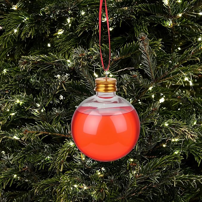 OUNONA 10pcs Bulb-shaped round Plastic Bottles with Leak-proof Lids, Pet Drink Containers for Party Hanging Decors and Storage, Golden Candy Bottles for Holiday Gift Packaging