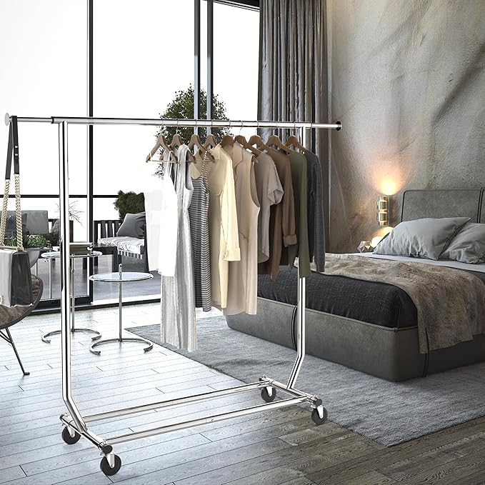 Simple Houseware Supreme Commercial Grade Clothing Garment Rack, Chrome | Holds Up to 250 lbs, Extendable Width from 50.25 to 75.25 Inches