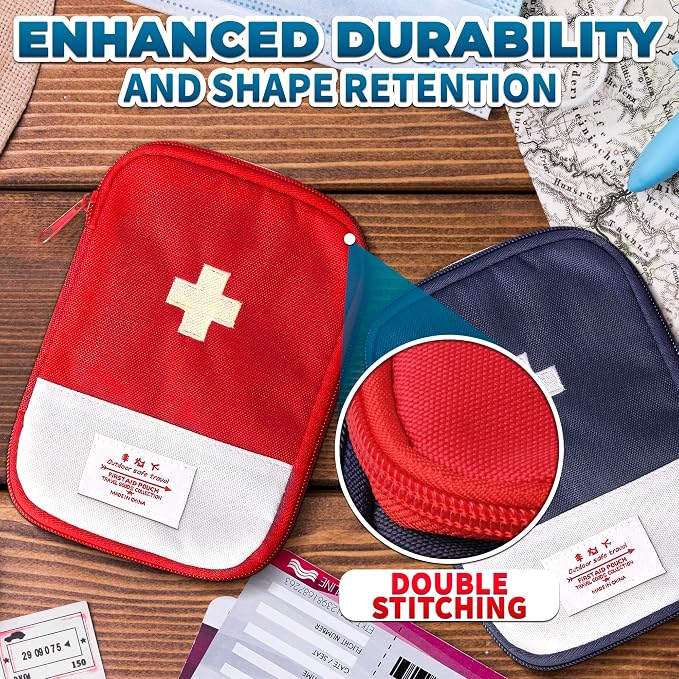 BURIUS First Aid Bag Empty 2 Pcs, Small Travel Medical Pouch with Zipper | Multiple Compartments Organize Bandages and Supplies - 7.1 x 5.1 In Compact Cases for Camping, Hiking, or Outdoor Adventures