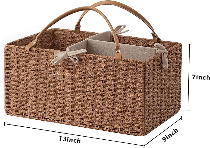 HBlife Baby Diaper Caddy Organizer, Paper Rope Storage Baskets Nursery Bin with Removable Divider, Portable Car Organizer for Diapers, Baby Shower Gifts, Newborn Essentials Must Haves