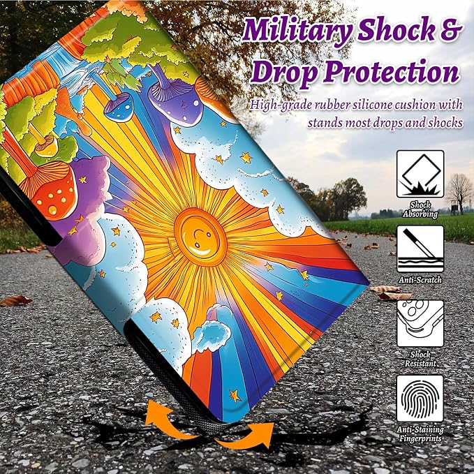 Rotating Handle Case for Samsung Galaxy Tab S8 Plus 2022/S7 FE 2021/S7 Plus 2020 12.4 Inch, 360 Degree Swivel Kickstand with Magnetic Closure Leather Protective Cover, Sun Clouds Creek