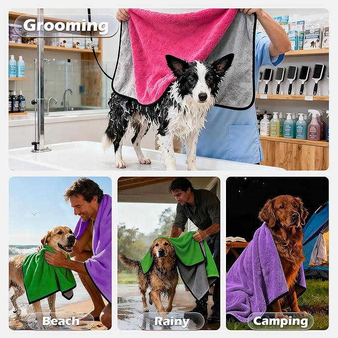 MICOOYO Dog Towels for Drying Dogs 3 Pack, Ultra Absorbent Microfiber Pet Bath Blanket | Quick Dry Towel for Dogs and Cats, 11.8"x11.8", XS