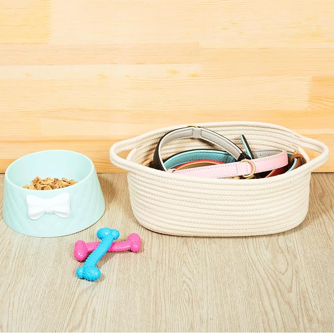 5-Piece Storage Baskets for Organizing, Small Woven Rope Baskets for Storage and Shelves, Dog Cat Toy Basket Box, Pantry Bathroom Organization Bins, Nightstand Organizer, Beige