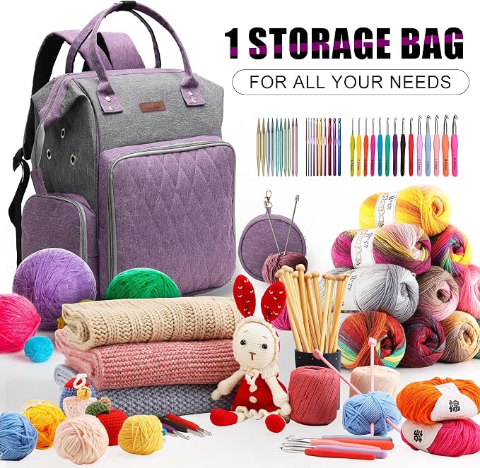crochet bag,knitting bagBackpack and Tote Bag Storage Bag ，Large capacityYarn Storage Organizer Travel Crochet Bag Women Carrying Crochet Accessories Knitting Needles Crochet