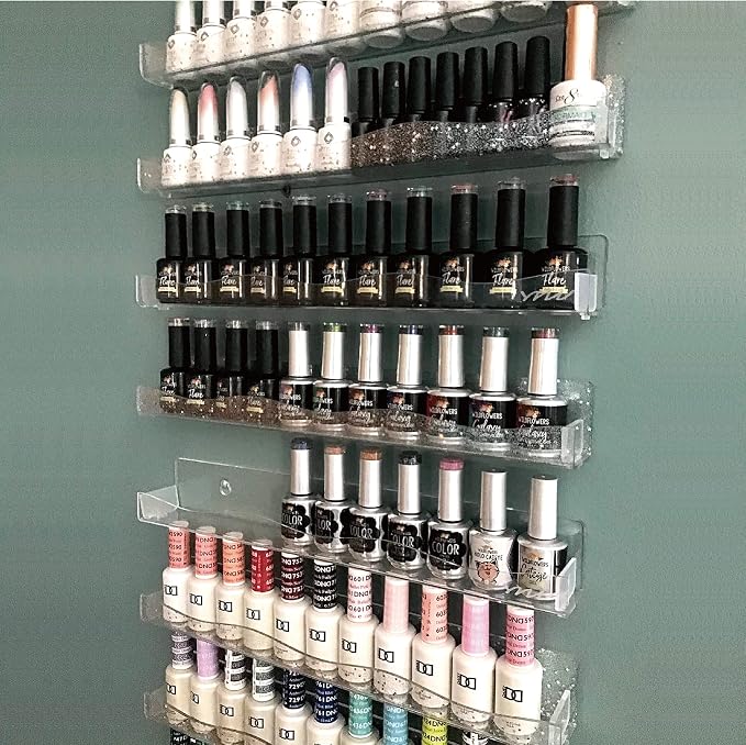 Clear Acrylic Nail Polish Rack Wall Mounted Shelf,6 Pack Organizer with Unique Wavy Lines,Nail Supplies for Techs,Great Display Salons Retailers
