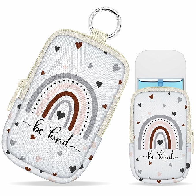Hand Sanitizer Holder, Rainbow Be Kind Spray Case Zippered Pouch | Keychain, Travel Size, Cute Fashion Accessory with Snap Hook, for Glow Mist and Power Mist 1FL OZ, Mini Small Pocket Clip on