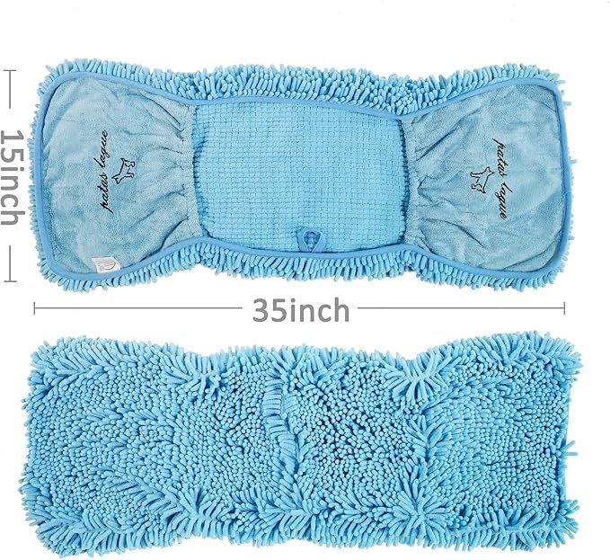 Patas Lague 2 Pack Absorbent Dog Towel for Drying Dogs Large, 35''x15'' Extra Large Microfiber Quick Drying Pet Bath Towel with Hand Pockets, Machine Washable Pet Shammy Grey Blue