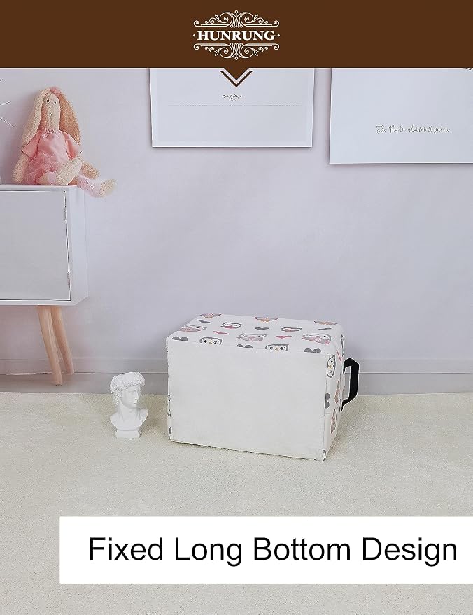Rectangle Foldable Storage Basket Handles For Home, Love Owl | Waterproof reinforced handles, perfect for shelf use, organizes clothes, daily items and pet supplies