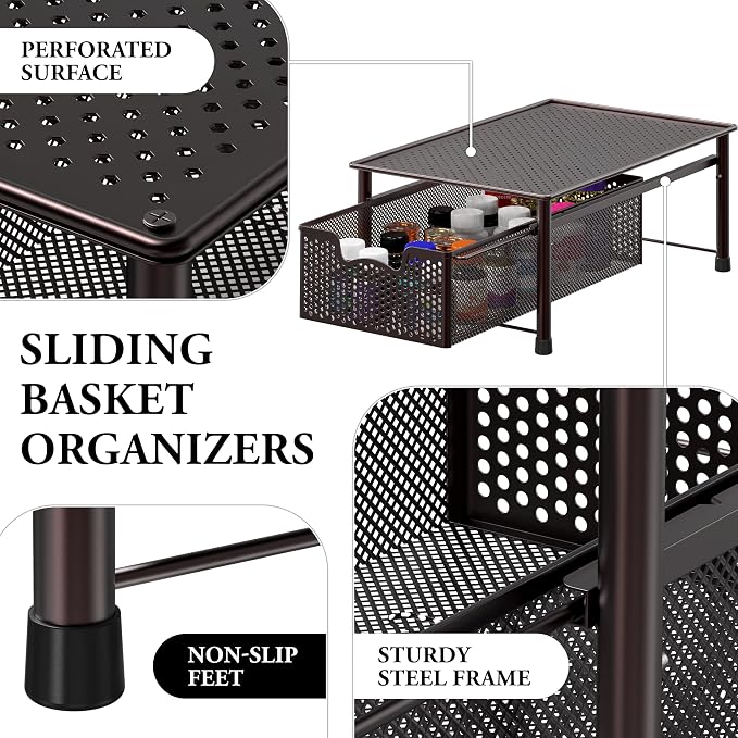 Simple Houseware Stackable Cabinet Basket Drawer Organizer, Bronze