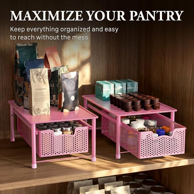 Simple Houseware Stackable Cabinet Basket Drawer Organizer, Pink