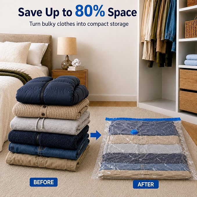 Jumbo Vacuum Storage Bags, 40 x 31 in, 8 Pack XXL Space Saver Bags, with Hand Pump, Vacuum Seal Bags for Blankets, Comforters, Bedding, Pillows, and Clothes