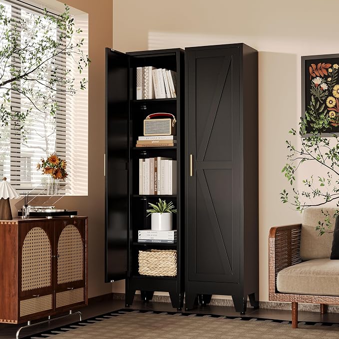 67" H Broom Closet Storage Cabinet,Mop Closet,Metal Narrow Bathroom Cabinet,Utility Cleaning Cabinets