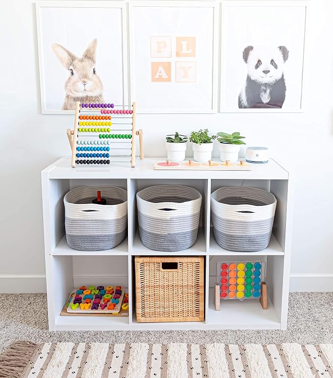 OrganiHaus Cotton Rope Baskets for Shelves, Set of 3, 15x9x10 | Handwoven; a toy bin and organizer for towels, books, or blankets; fits nursery, playroom, or bedroom decor