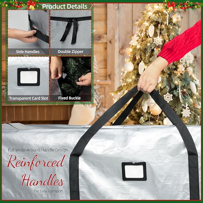 Large Christmas Tree Storage Bag Heavy Duty 7.5 Ft (Gray) | Protects From Moisture & Dust, Holiday Storage, Alternative To Tree Storage Box