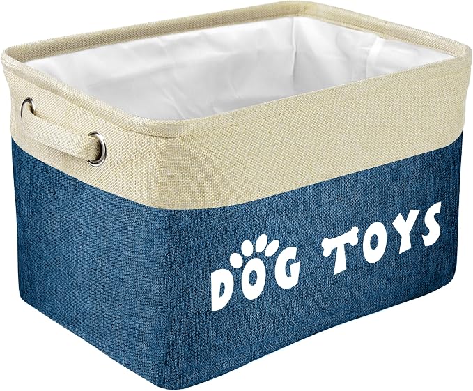 PET ARTIST Dog Toy Basket, Large Collapsible, Navy Blue, M: 15"x11"x9" | Dog Toy Bin Box, Comfortable Handles, Large Pet Toy Storage Organizer, For Accessories, Toys, Coat & Clothing, Blanket Leash