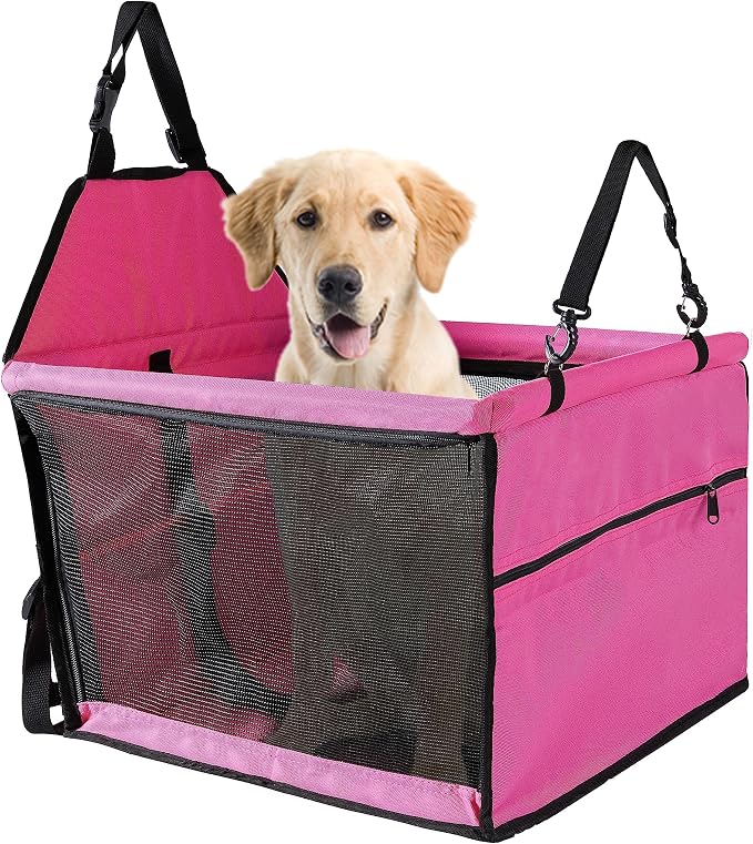 Dog Car Seat for Medium Sized Dog, Booster Car Seat with Clip-On Safety Leash, Fits Both Front and Rear Seats, Pet Seat for Medium Pets Under 50 Lbs, Pink L