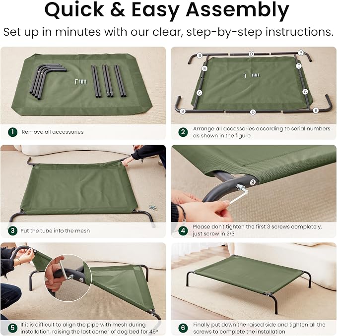 Love's cabin Elevated Cooling Dog Bed for Large Dogs, Portable Indoor & Outdoor Raised Pet Dog Cat Cot, Durable Summer Frame with Breathable Mesh, Olive Green, 48 inches