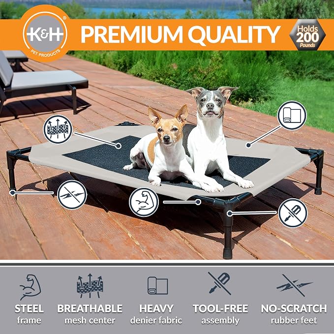 K&H Outdoor Elevated Dog Bed, Cooling Raised Dog Bed, Taupe, Medium 32x25in | Pet Cot for Medium & Large Pets, Breathable Mesh Center Hammock Design, Indoor/Outdoor Washable Cover, 32x25in