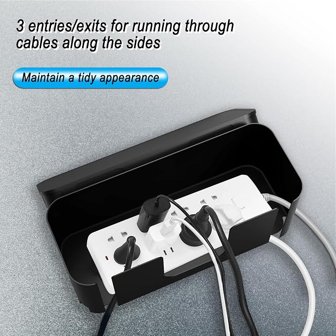 Power Strip Hider Box Cable Management Organizer Set Large & Medium Black
