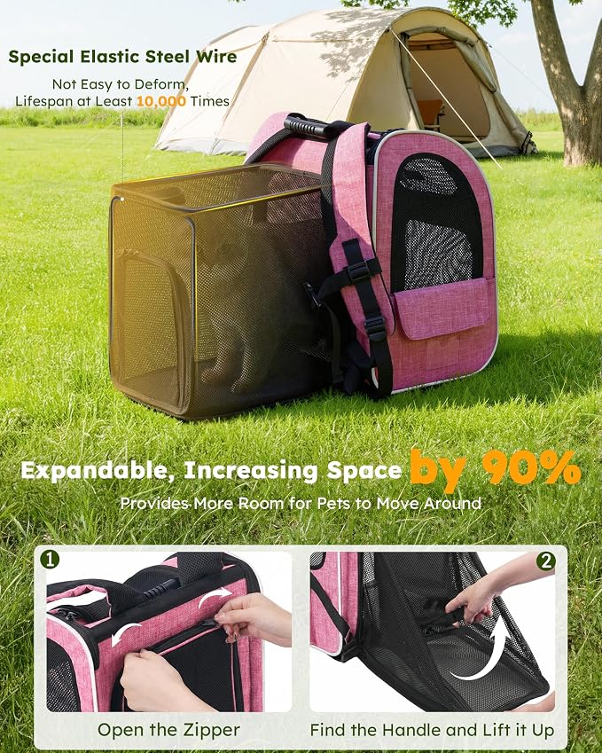 pecute Cat Backpack Extendable, Cat Carrier Backpack with Breathable Window | Durable Oxford Cloth, Lockable Zipper,Use for Pet Under 11 lbs to Travel