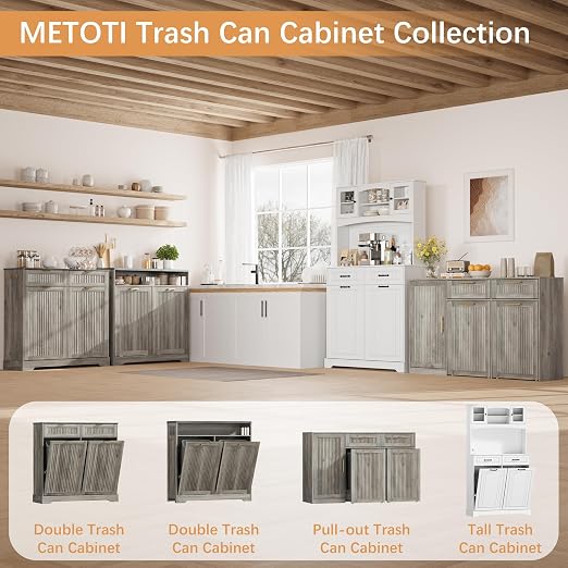 2 X 13 Gallons Double Pull Out Trash Can Cabinet with Storage & Drawers | 54"W Kitchen Trash Cabinet with Adjustable Shelf & Drawer, Hidden Garbage Can Cabinet for for Laundry, Living Room