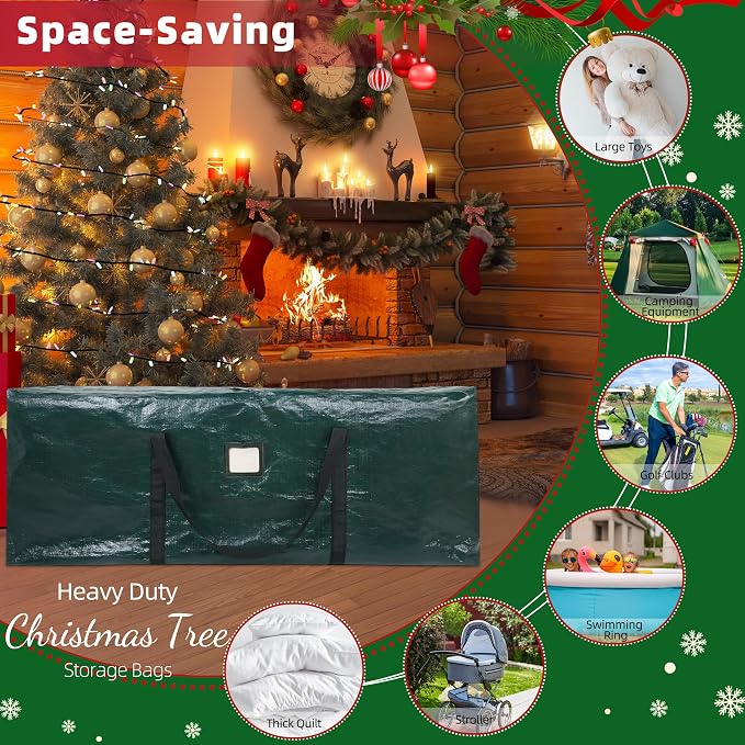 Large Christmas Tree Storage Bag Heavy Duty 7.5 Ft (Green) | Protects From Moisture & Dust, Holiday Storage, Alternative To Tree Storage Box
