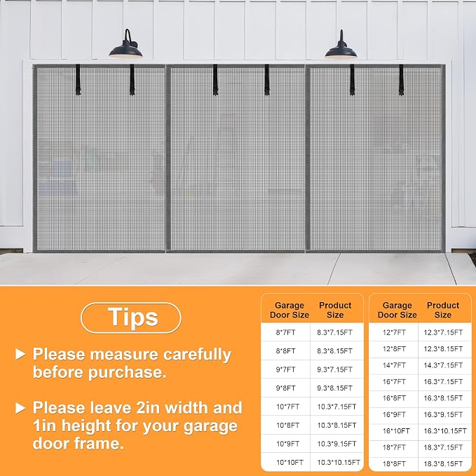 LIAMST Privacy Garage Door Screen Blackout for 2 Car Garage-16x8FT Privacy Silver Grey Heavy Duty Magnetic Garage Screen, Hands Free, Magnetic Privacy Garage Screen Door