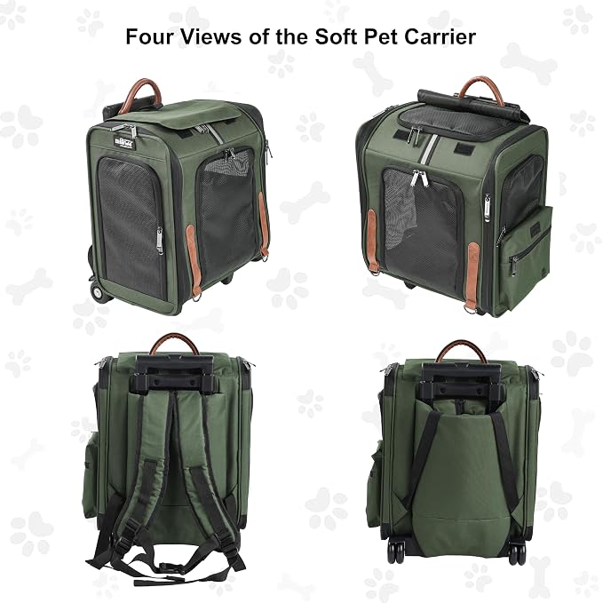 EliteField Deluxe Rolling Backpack Dog & Cat Carrier (2-Year Warranty) | Airline Approved, Waterproof Fabric, Scratch-Resistant Mesh, Retractable Handle, Wheels, Built-In Leash