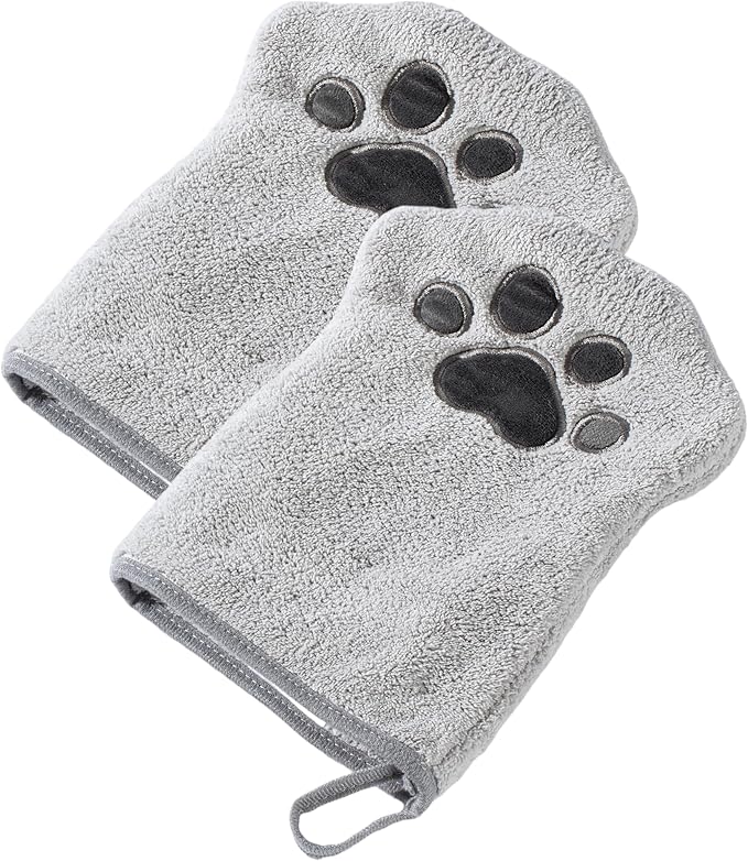 Muddi Mitt Microfiber Reusable Pet Wipes Grooming Towel Glove | Machine-Washable, Soft, Double-Sided Bath Mitt Replaces Wipes | Dirt Odor Removal | Gentle Paw Coat Cleaner | Dogs & Cats (A Pair)