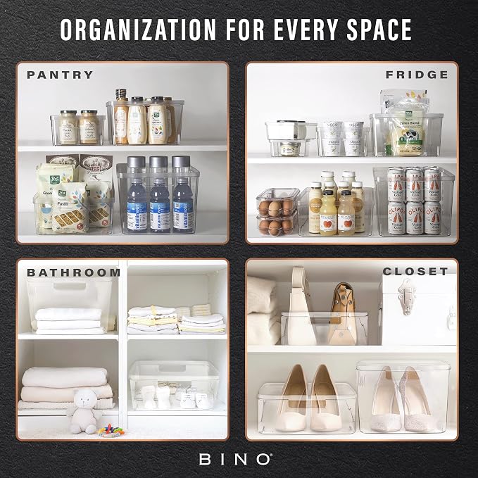 BINO | Plastic Storage Bins, Medium - 6 Pack | THE LUCID COLLECTION | Multi-Use Built-In Handles | BPA-Free | Clear Storage Containers | Fridge Organizer | Pantry & Home Organization