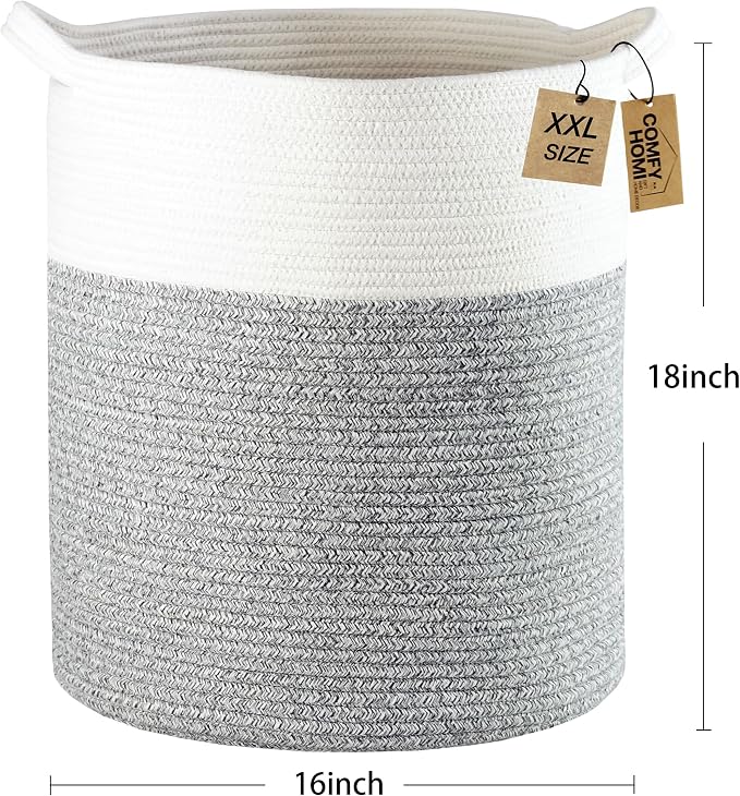 COMFY-HOMI XXXL Large Laundry Basket, Cotton Rope Nursery Woven Basket for Storage, Blanket Baskets Living Room Laundry Hamper, Dog Toy Storage Organizer, Home Decor